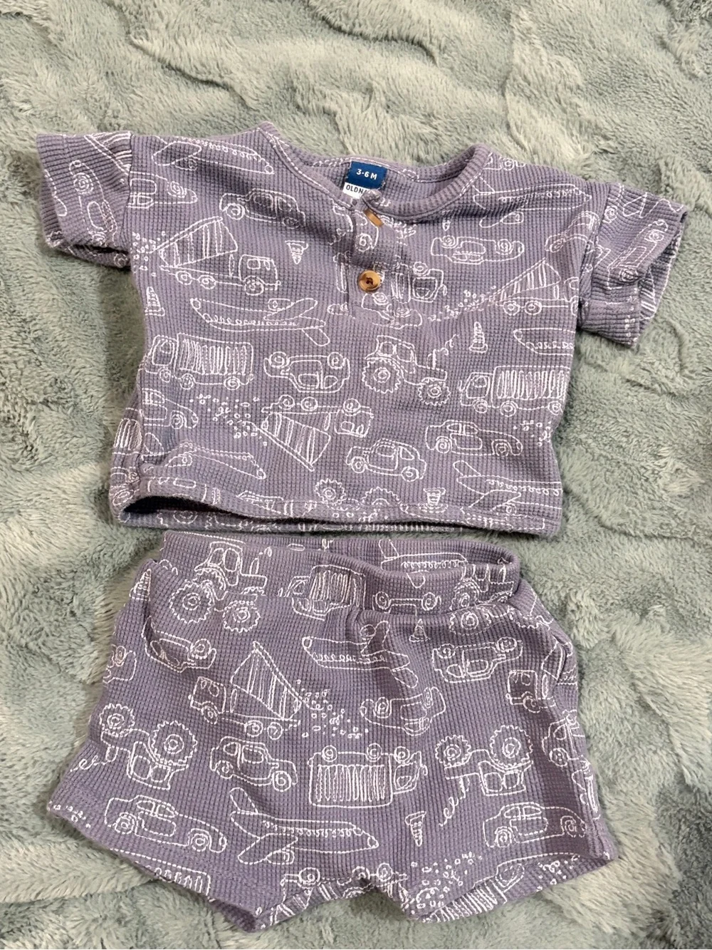 Old Navy Light Blue Vehicle-Print Short Pajama Set